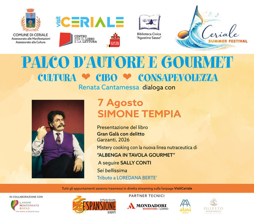 Letteratura e gusto al Ceriale Summer Festival: Simone Tempia presenta "Gran Galà con delitto" Letteratura e gusto al Ceriale Summer Festival: Simone Tempia presenta "Gran Galà con delitto"