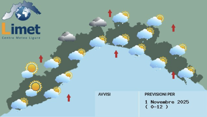 Meteo, molti annuvolamenti e qualche pioggia su tutta la Liguria