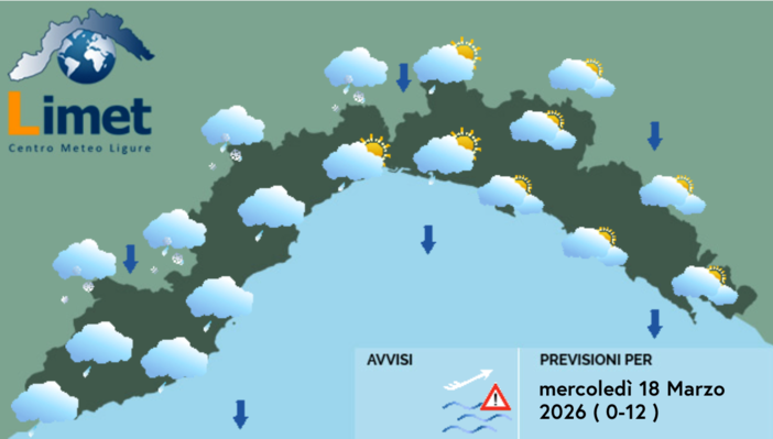 Meteo, al mattino possibili rovesci sul settore centro-occidentale, nevosi sulle Alpi Liguri