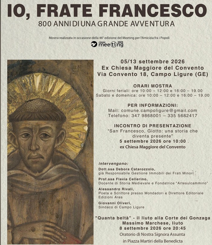 A Campo Ligure arriva “Io, Frate Francesco”: la mostra sugli 800 anni della grande avventura francescana