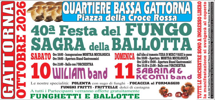 Gattorna festeggia i quarant’anni della Festa del Fungo e della Sagra della Ballotta: il programma del weekend