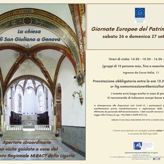 Giornate Europee del Patrimonio 2020: il Segretariato Regionale MiBACT per la Liguria contribuisce all'evento