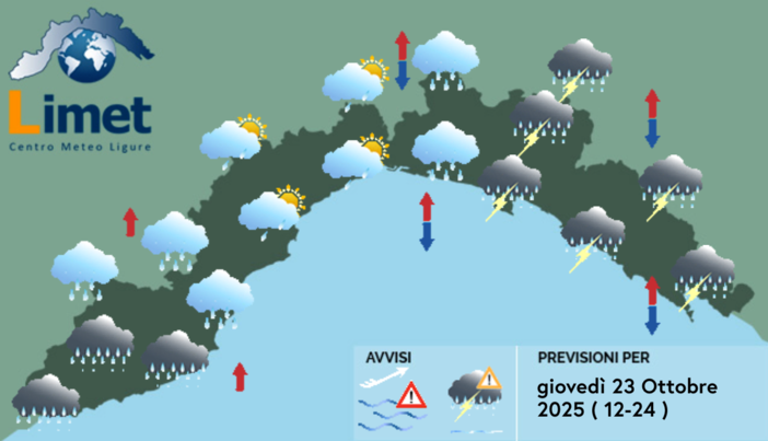 Meteo, giornata di piogge intense su tutta la Liguria: allerta arancione sul centro-levante dalle 10 alle 18 Meteo, giornata di piogge intense su tutta la Liguria: allerta arancione sul centro-levante dalle 10 alle 18