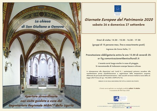 Giornate Europee del Patrimonio 2020: il Segretariato Regionale MiBACT per la Liguria contribuisce all'evento