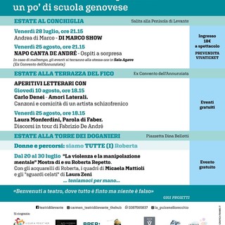 'Dal cabaret all'amore perduto: un po' di scuola genovese', il fil rouge dell'estate in Baia del Silenzio 'Dal cabaret all'amore perduto: un po' di scuola genovese', il fil rouge dell'estate in Baia del Silenzio