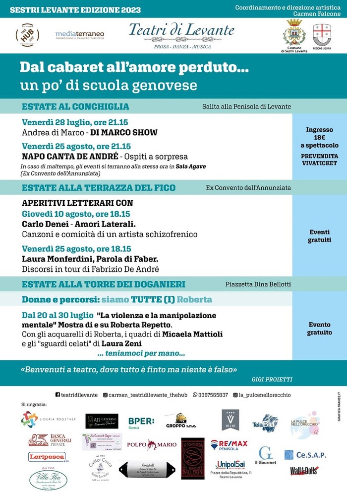 'Dal cabaret all'amore perduto: un po' di scuola genovese', il fil rouge dell'estate in Baia del Silenzio 'Dal cabaret all'amore perduto: un po' di scuola genovese', il fil rouge dell'estate in Baia del Silenzio