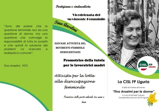 Cisl FP, mercoledì 8 marzo alla Sala Consiliare della Città metropolitana l'iniziativa dedicata a Tina Anselmi