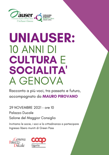 Uniauser festeggia i suoi primi 10 anni: lunedì 29 novembre evento alle ore 10 presso il Salone del Maggior Consiglio Palazzo Ducale a Genova