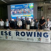 Le istituzioni questa mattina nella sede della Canottieri Varese per l'ultima conferenza stampa di presentazione degli Europei di canottaggio di Varese