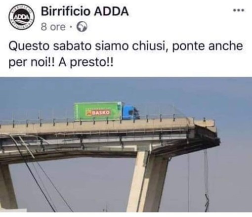 Azienda annuncia il "ponte" feriale con una foto del moncone del Morandi: indignazione in rete