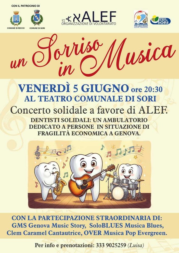 Note di solidarietà nel Golfo Paradiso: a Sori il concerto benefico "Un Sorriso in Musica"
