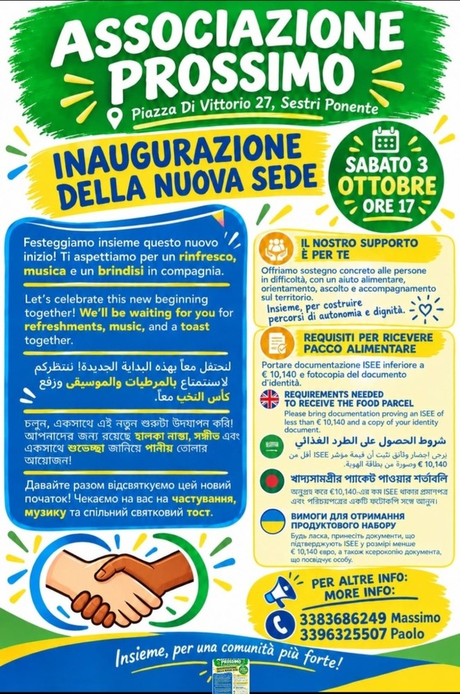 Associazione Prossimo, nuova sede a Sestri Ponente: "Aiutiamo circa 200 persone con la distribuzione alimentare" Associazione Prossimo, nuova sede a Sestri Ponente: "Aiutiamo circa 200 persone con la distribuzione alimentare"