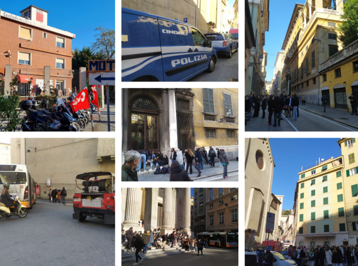 Un trolley sospetto e una telefonata anonima fanno scattare due allarmi bomba nella sede della Cgil e davanti al liceo Colombo (FOTO e VIDEO)