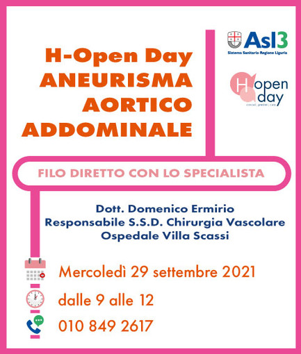 Aneurisma aortico addominale: filo diretto con lo specialista Asl3 mercoledì 29 settembre