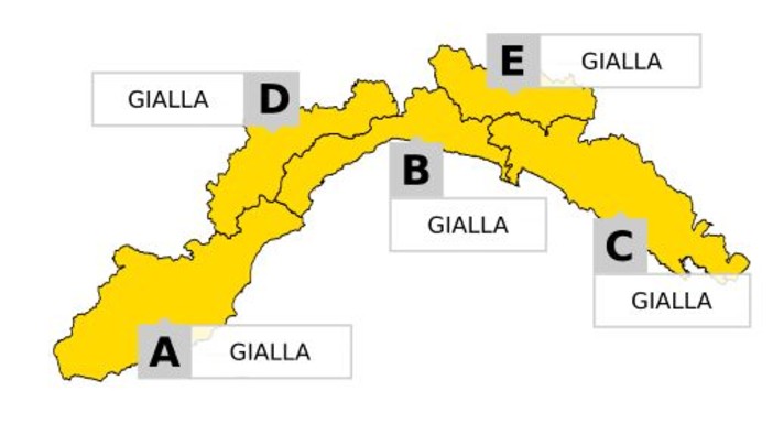 Arpal: domani allerta gialla per piogge e temporali forti su tutta la Liguria
