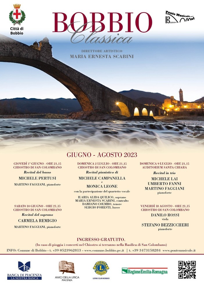 Torna "Bobbio Classica", la rassegna di concerti nel chiostro dell'Abbazia di San Colombano Torna "Bobbio Classica", la rassegna di concerti nel chiostro dell'Abbazia di San Colombano