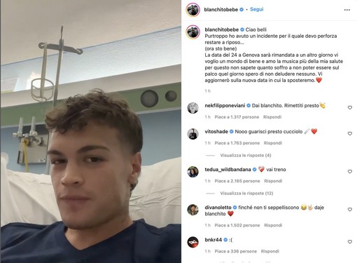 Blanco finisce in ospedale, rimandata la prima data del tour a Genova Blanco finisce in ospedale, rimandata la prima data del tour a Genova