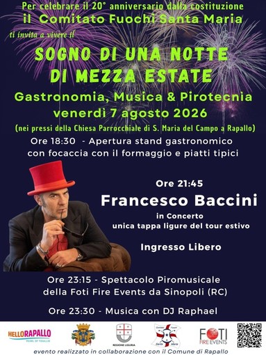 Il Comitato Fuochi Santa Maria celebra vent'anni e festeggia con Francesco Baccini Il Comitato Fuochi Santa Maria celebra vent'anni e festeggia con Francesco Baccini