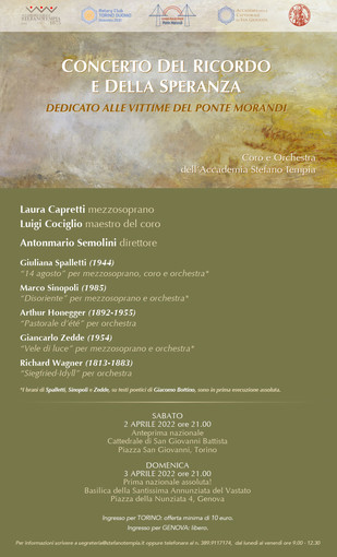 Concerto del ricordo e della speranza dedicato alle vittime del Ponte Morandi a Genova e Torino