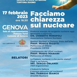 &quot;Facciamo chiarezza sul nucleare&quot;, venerdì l'incontro a Palazzo Tursi