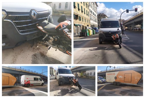Via Gramsci bloccata: incidente tra un furgone con rimorchio e una moto (FOTO)