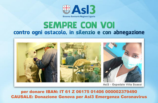 Attiva da oggi la campagna raccolta fondi per l'emergenza Coronavirus "Asl3 sempre con voi" Attiva da oggi la campagna raccolta fondi per l'emergenza Coronavirus "Asl3 sempre con voi"