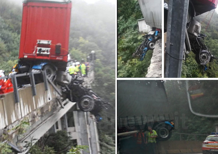 Camion sfonda guardrail sull'A6 tra Altare e Savona: precipita la cabina (FOTO)