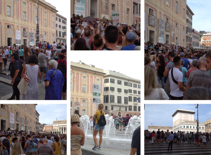 &quot;Basta dittatura&quot;, anche a Genova centinaia in piazza contro il green pass al grido di &quot;Libertà&quot; (FOTO E VIDEO)