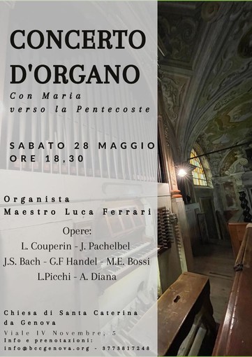 Sabato 28 maggio il concerto d'organo con il maestro Luca Ferrari alla chiesa di Santa Caterina