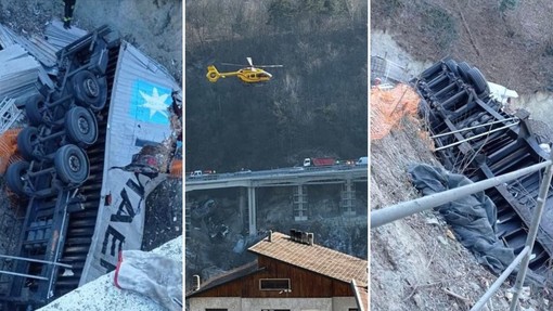 Camion precipita da viadotto A6: il VIDEO dell'incidente