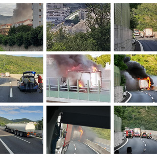 A fuoco un camion sulla A10: chiuso in entrambe le direzioni il tratto Albisola-Savona (FOTO e VIDEO)