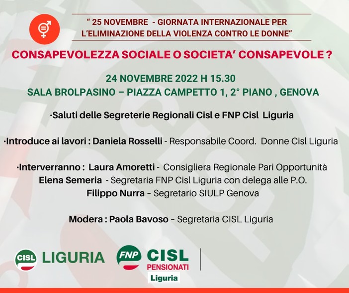 Violenza sulle donne, ogni giorno in Liguria due richieste di aiuto. Giovedì un incontro
