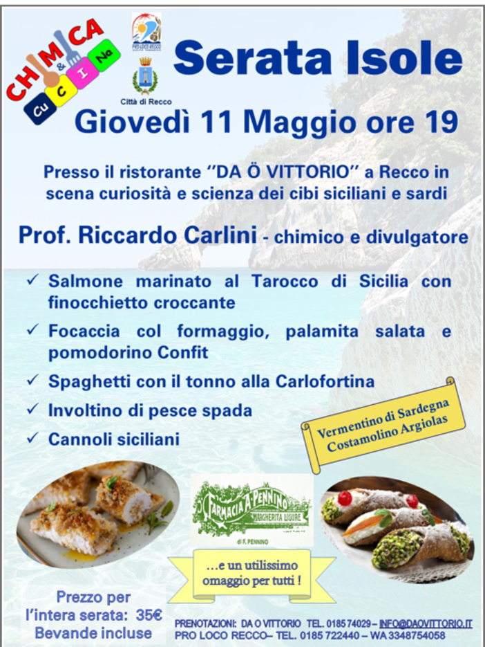 "Chimica &amp; Cucina - In giro per l'Italia", a Recco un nuovo appuntamento con il prof. Carlini