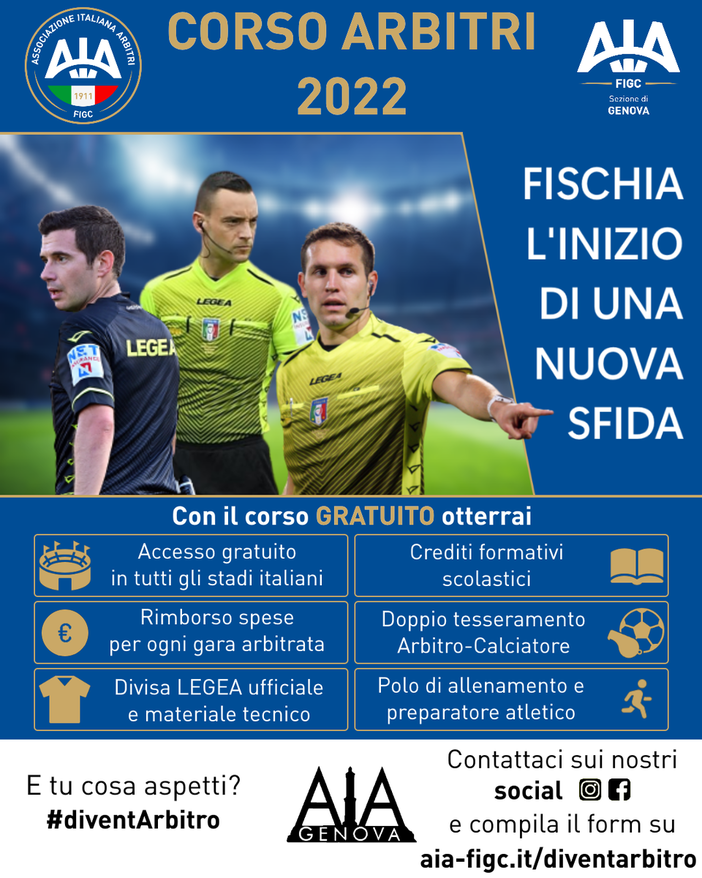 Dal 20 settembre un corso gratuito aperto ai giovani che vogliono diventare arbitri