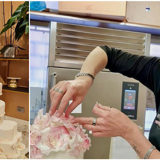 Stefania Mantero a Napoli insieme a Iginio Massari con la sua torta nuziale monumentale