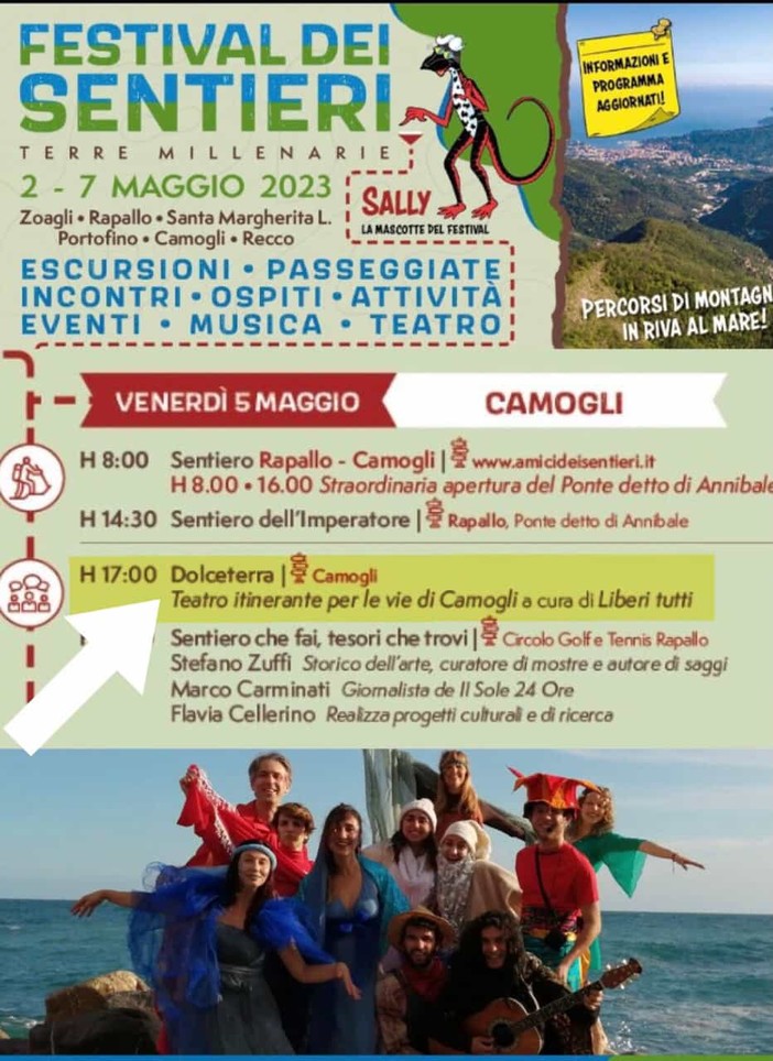 Festival dei sentieri di Camogli venerdì 5 maggio lo spettacolo itinerante "Dolceterra" Festival dei sentieri di Camogli venerdì 5 maggio lo spettacolo itinerante "Dolceterra"