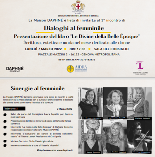 "Le Divine della Belle Époque": la prima presentazione genovese del libro di Raffaella Ranise alla Sala del Consiglio di Genova "Le Divine della Belle Époque": la prima presentazione genovese del libro di Raffaella Ranise alla Sala del Consiglio di Genova