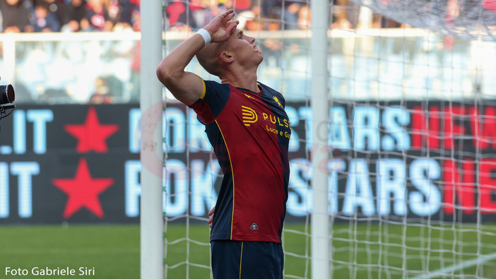 L'esultanza di Ostigard per il gol che sblocca la partita (foto Gabriele Siri)