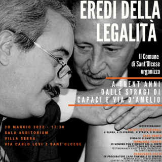 Eredi della legalità, il 20 maggio l'incontro nella sala Auditorium di villa Serra a Sant'Olcese