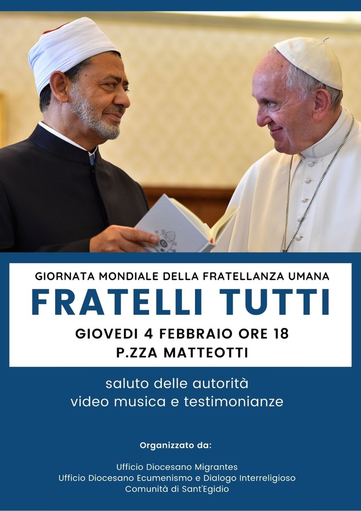 Giornata "Fratellanza Umana": sit-in di giovani cristiani e musulmani in Piazza Matteotti