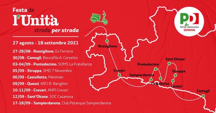 Prosegue la Festa dell’Unità di Genova. Ecco l’agenda degli appuntamenti dei prossimi tre giorni