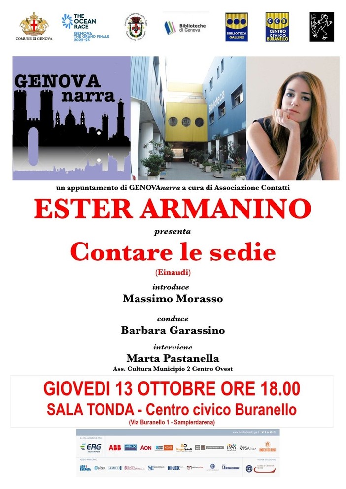 Per la rassegna GENOVAnarra, l'appuntamento al centro civico Buranello con Ester Armanino Per la rassegna GENOVAnarra, l'appuntamento al centro civico Buranello con Ester Armanino