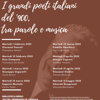 'I grandi poeti italiani del '900, tra parole e musica': tutto pronto per la serie di eventi a Genova