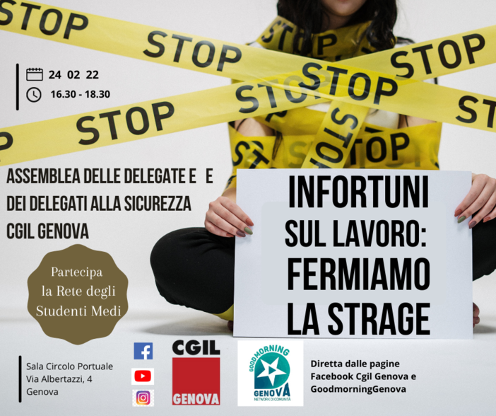 Sicurezza sul lavoro, giovedì 24 febbraio assemblea dei delegati Cgil e della rete degli studenti medi