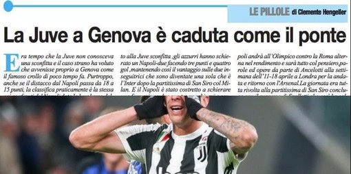 Il titolo che indigna: "La Juve a Genova è caduta come il ponte". Sul "Roma" di Napoli Il titolo che indigna: "La Juve a Genova è caduta come il ponte". Sul "Roma" di Napoli