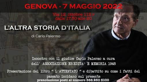 Sabato a Genova l'incontro con l'ex magistrato antimafia Carlo Palermo