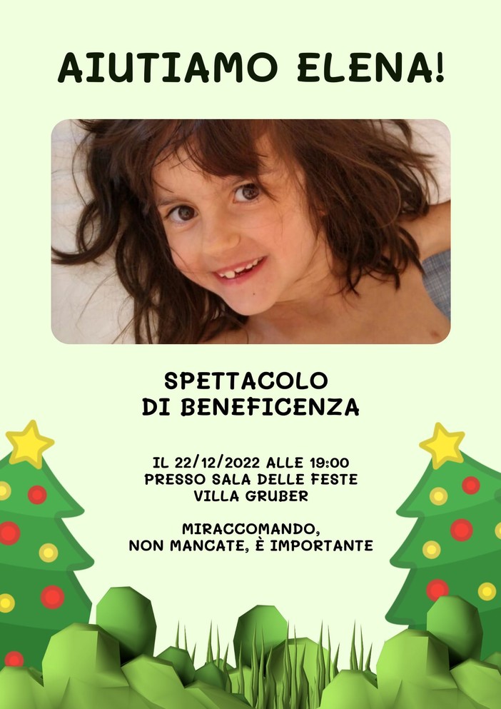 'Aiutiamo Elena', il 22 dicembre lo spettacolo dedicato alla bambina genovese affetta da NUBPL