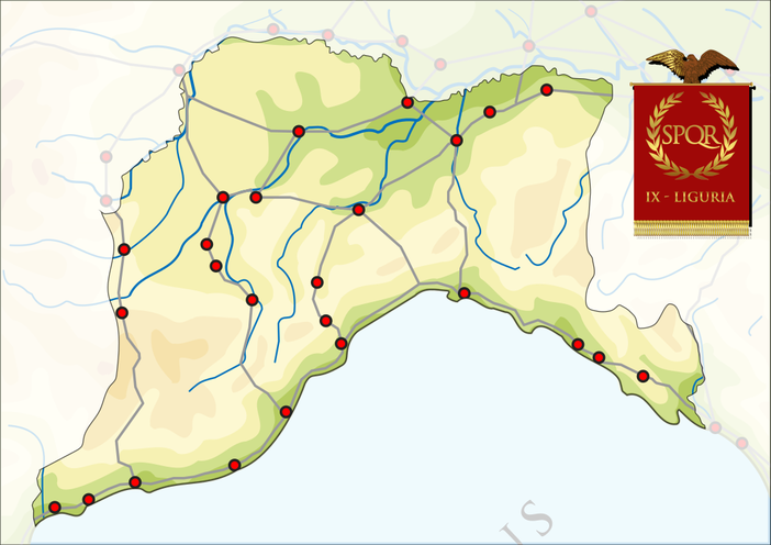 Regio IX Liguria, una delle undici divisioni regionali in cui Augusto ripartì l'Italia Regio IX Liguria, una delle undici divisioni regionali in cui Augusto ripartì l'Italia