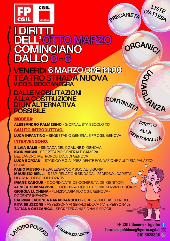 8 marzo, la Fp Cgil rilancia sui servizi educativi: “I diritti cominciano dallo zero-sei”