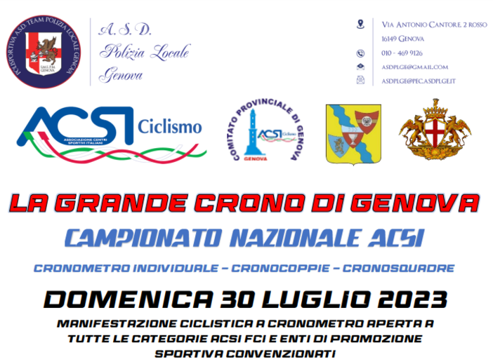 Ciclismo, domenica l’11^ edizione della “Grande Crono di Genova” – 2° memorial Alberto Novelli Ciclismo, domenica l’11^ edizione della “Grande Crono di Genova” – 2° memorial Alberto Novelli